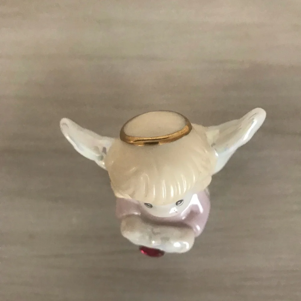 Precious Moments Pink and White January Angel Figurine with Red Heart Jewel